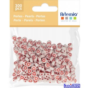 χαντρες καρδιες 7mm. σετ 300τεμ. λευκο/κόκκινο ARTEMIO ΠΟΥΛΙΕΣ-STRASS