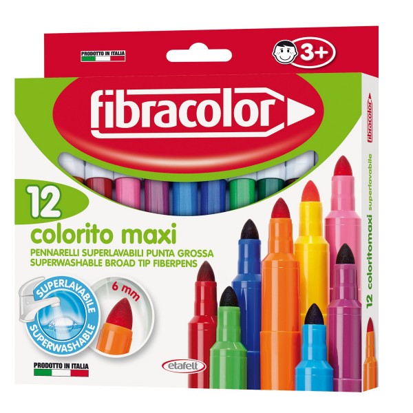 Fibracolor Μαρκαδόροι Ζωγραφικής Maxi Superwashable 12 Τεμ.